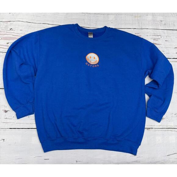 Gildan Other - Gildan Heavy Blend‎ Embroidered Smiley Crewneck Blue L Y2K Cozy